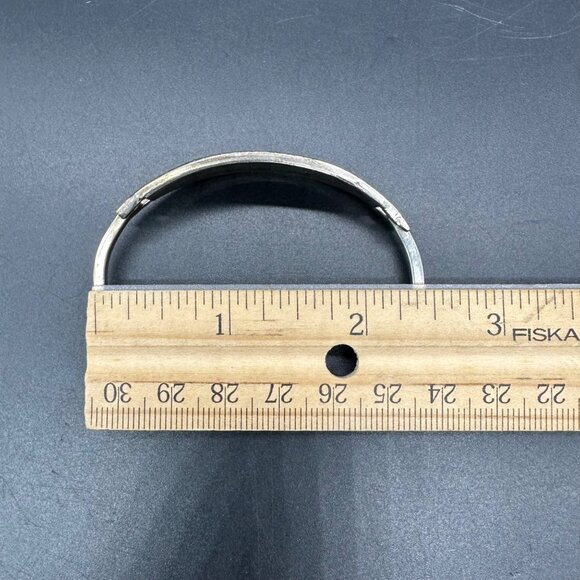 Vintage Signed Alpaca Mexico Silver Blue Hinged Bangle Bracelet Abalone Shell - Picture 9 of 9